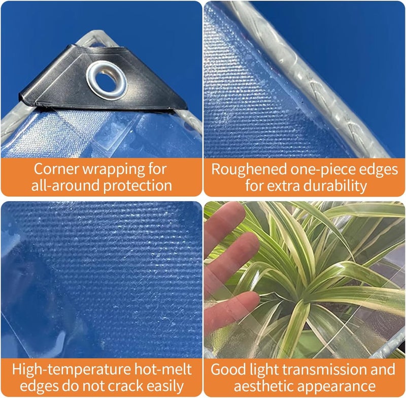 ZERNBER 2Pack 10x16ft Clear Waterproof Tarp with Grommets, Upgraded Edge Heat Fused Tear Resistant Clear Heavy Duty Tarps for Patio Fencing, Rain, Wind, Cold, Chicken Coops（Windproof Rope+Tie-Downs） - Image 3
